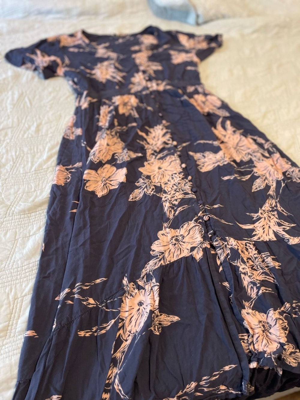 Vintage y2k Roxy Navy Floral Button-Front Dress with Bloom Print